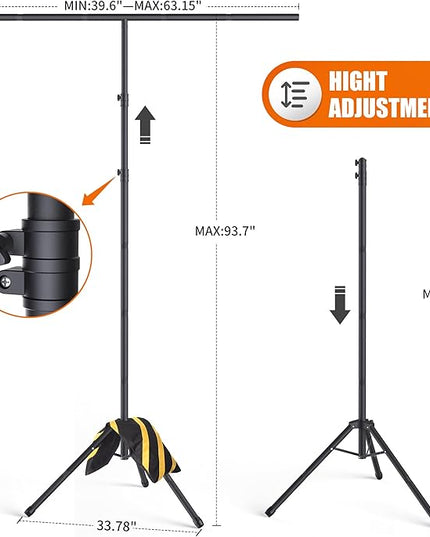 Portable T-Shape Backdrop Stand Support Kit 8x5.3ft, Adjustable Photography Green Screen Backdrop Stand for Parties, Photography Videography Studio (8×5.3Ft)