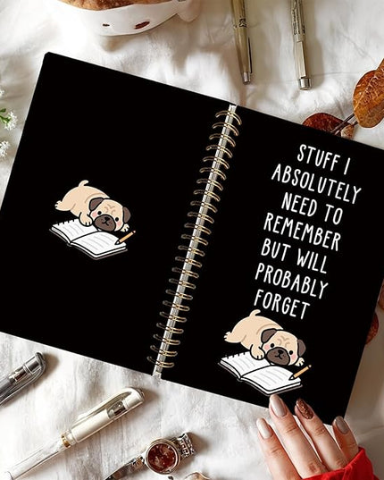 LIANGW Funny Pug Notebook Journal Gifts for Women & Men, Gifts for Pug Lovers Notebooks for Women, Funny Human Resources Gifts Journal for Coworkers, Black Hardcover Spiral Notebook 5.5x8.3 Inch