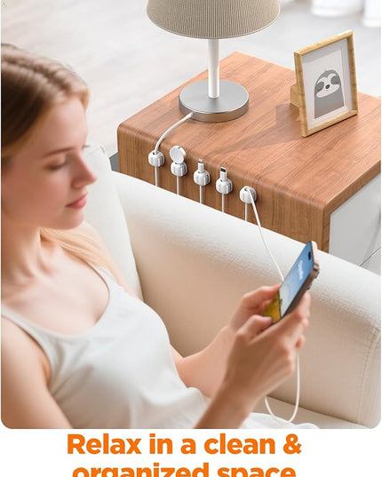 6Pack Cord Organizer, Chfeila Compact Dual Spring & Clasp Lock Cable Management Clips, Adhesive Phone Charger Keeper, Wire Holder for Nightstand/Wall/Car, Home Office Desk Accessories Decor Essentials