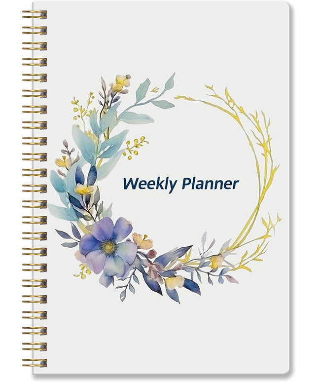 Undated Weekly Planner- Weekly Goals Notebook, A5 To Do List Planner, Habit Tracker Journal with Spiral Binding（Flower-2）
