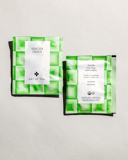 Art of Tea | Organic Sencha Green Tea Bags | 50 Eco Friendly Pyramid Tea Bag Sachets