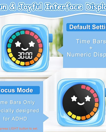 Visual Timer for Kids, 99 Minute Digital Cute Kids Visual Timer Classroom for Homeschool Supplies Study Teaching Time Management Tool Countdown & Stopwatch, Blue with Colorful Display