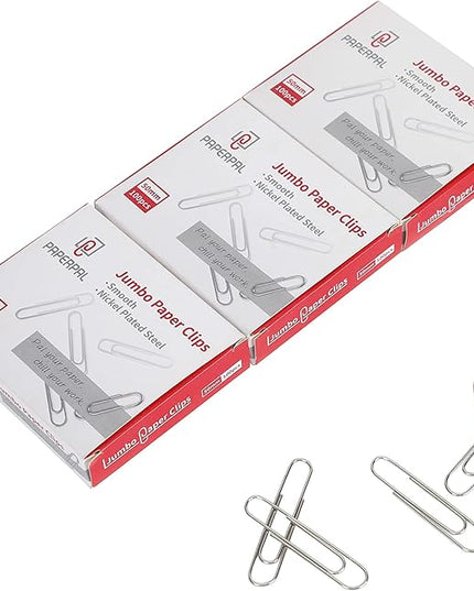 PAPERPAL Paperclips for Office School & Personal Use, Jumbo Smooth Paper Clip (2"), 300 Large Paper Clips (3 Boxes of 100 Each), Silver