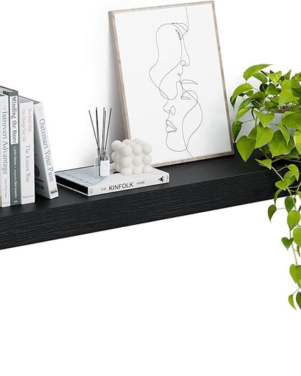 Heimlove 12" Deep Floating Shelves, 36 x 12 Inch Wall Mounted Long Floating Shelf with Invisible Brackets, for Home Decor, Bedroom, Kitchen, Living Room, Bathroom - 1 Pack, Black