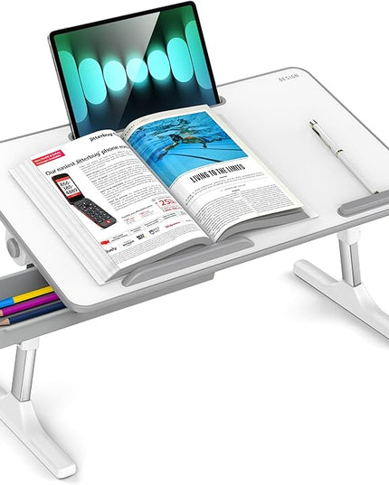 Besign LT05 Adjustable Laptop Table, Lap Desk, Portable Standing Bed Desk, Foldable Sofa Breakfast Tray, Notebook Computer Stand for Reading and Writing, Medium Size, White