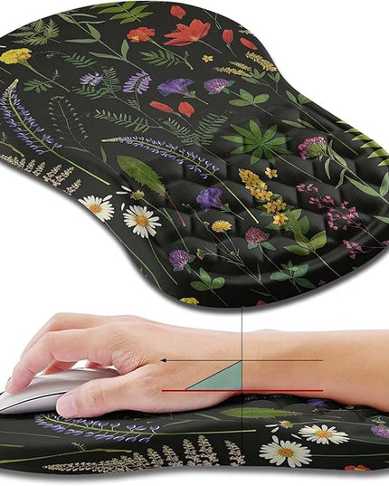 Hokafenle Ergonomic Mouse Pad Wrist Support, Wrist Rest Mousepad for Carpal Tunnel Pain Relief with Integrated Memory Foam Slope Massage Bulge (11.8x7.9 inch,Flowers