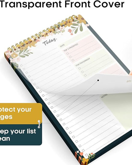 Taja To Do List Notepad - To Do List Notebook for Work with 52 Sheets, 9.8" x 6.5", Undated Daily Planner Perfect for Daily Tasks and Goal Setting, Notepad Suitable for Office, Home & School - Rustic Floral