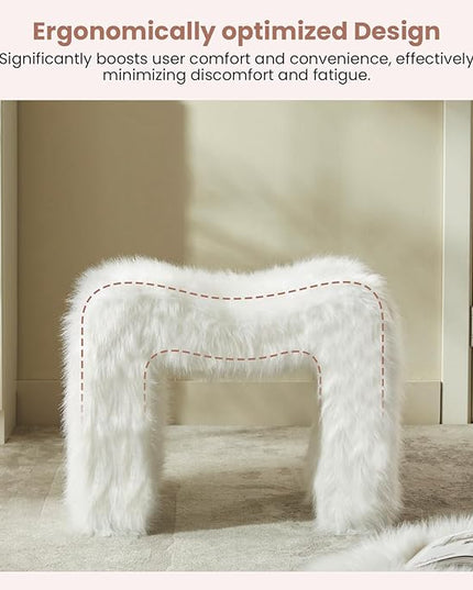 Vanity Stool Chair Small Footstool Ottoman Faux Fur Seating Backless Modern Foot Rest Ottoman Furry for Makeup Room Living Room Bedroom Entryway,White (Single 1)