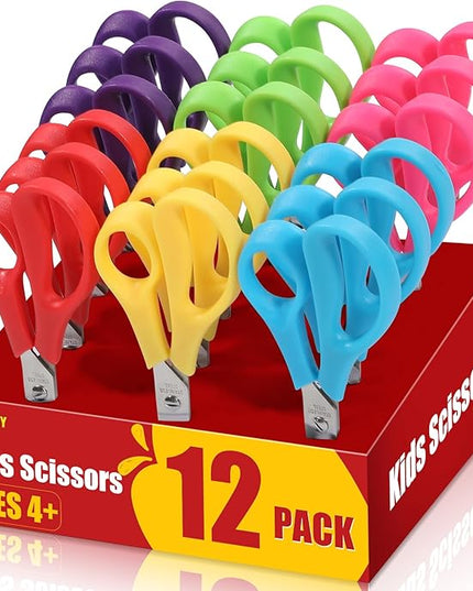 BURVAGY 12Pack 5.5" Safety Small School Kids Student Round Blunt Tip Craft Scissors Bulk, Stainless Steel Blades Comfort Grip Scissors for Kid Children Kindergarten Cutting Paper