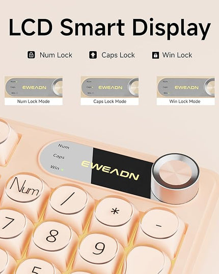 V102 Wired Keyboard, 98 Keys Creamy Gaming Keyboard with Number Pad, Display Screen & Media Knob RGB Silent Wired Cute Computer Keyboard for Laptop PC Gamer - Cream Pink