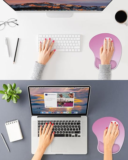 ITNRSIIET Ergonomic Mouse Pad, Cushioned Gel Wrist Rest, Non-Slip Base, Smooth Surface, Compatible with All Mice for Office & Gaming, Desk Accessory, 9.5 x 8.2 inch, Soft Pink Gradient