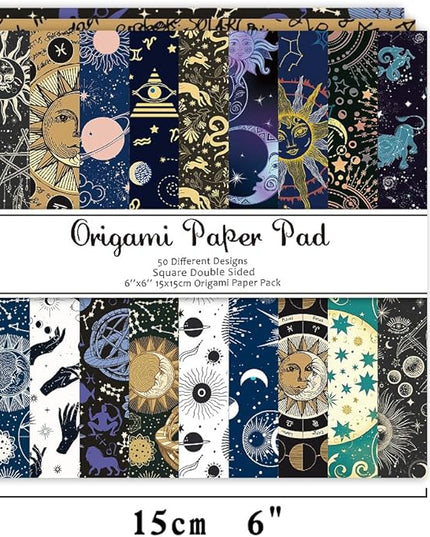 Origami Paper Kit 50 Sheets 70GSM 6 Inch Square Double Sided Color 50 Vivid Japanese Washi Chiyo Colors for Hand Crafts Origami Paper Arts Creativity.Constellation
