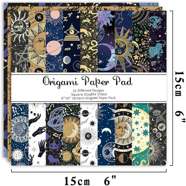 Origami Paper Kit 50 Sheets 70GSM 6 Inch Square Double Sided Color 50 Vivid Japanese Washi Chiyo Colors for Hand Crafts Origami Paper Arts Creativity.Constellation