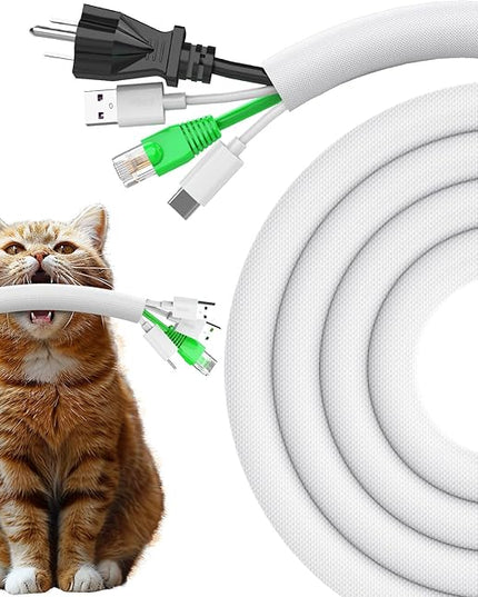 UOMTFAI Dog and Cat Cord Protector 25ft - 1/2inch, Flexible Cable Sleeve for Easy Cord Management, Protects Cables from Pets Chewing, Ideal for USB, Power, Audio and Video Cords - White