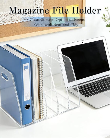 6-Tier Clear Acrylic File Holder, Vertical Document Organizer for Magazines, Binders, Notebooks & Envelopes - Multi-Purpose Desk Storage for Home Office（B5,6 Sections）