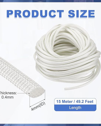 uxcell Insulation Cable Protector,4mm/0.16 Inch-15m/49 Feet High Temp Fiberglass Sleeve White