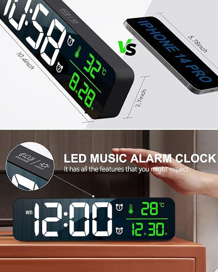 Hournor Digital Clock for Bedroom, Digital Wall Clock for Living Room Decor, Desk Table Clocks, Digital Clock Large Display, Bedroom Smart Alarm Clock for Office Green
