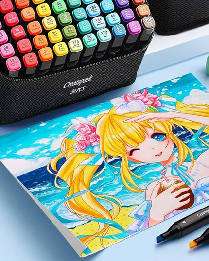Alcohol Markers 80 Colors with Base Dual Tip Art Drawing Markers for Anime Sketch Illustrations - Refillable