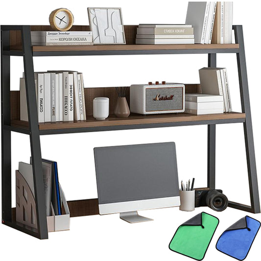 Ladder Desktop Shelf, Desk Hutch 3-Tier for Computer Desk, Desktop Display Rack, Multipurpose Vintage Metal and Wood Desktop Bookshelf Storage Organizer for Dorm Office Home,Black b,37x13x35"