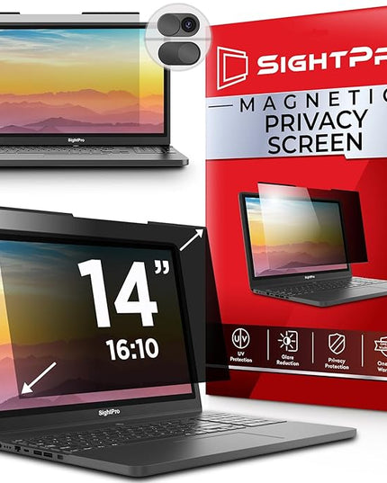 SightPro Magnetic Laptop Privacy Screen 14 Inch 16:10 - Removable Computer Privacy Filter Shield and Protector