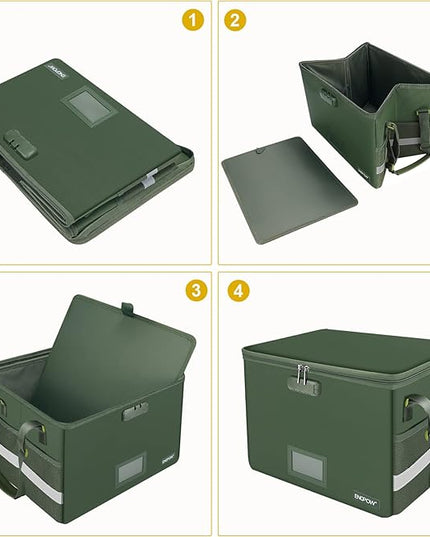 ENGPOW File Box with Lock, Fireproof Document Box with Pockets, Collapsible File Organizer Filing Storage Cabinet with Handle, Portable Home Office Safe for Hanging Letter/Legal Folders,Green,2 Pack