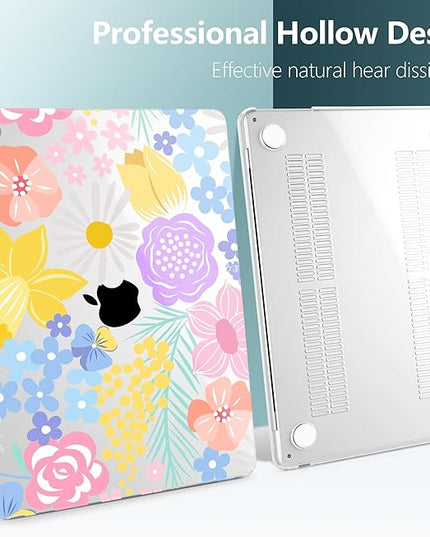 DONGKE for M4 MacBook Air 13.6 Inch Case 2025 2024 2023 2022 Model A3240 A3113 A2681 M3 M2 Chip, Plastic Hard Shell Case Cover with Touch ID for MacBook Air 13 Inch M4 - Spring Flowers