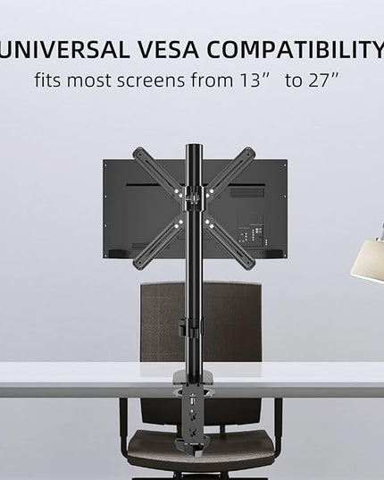 Non-VESA Single Monitor Arm Desk Mount with VESA Adapter Brackets, Holds Screens up to 27inches Without VESA Holes, Fully Adjustable Stand with C-Clamp, Grommet Base