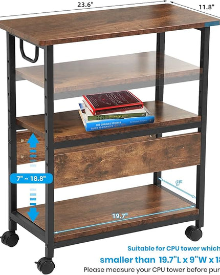 TooCust Computer Tower Stand, Computer & Machine Carts, Computers Towers Floor Stand, PC Towers Shelf, 3-Tier PC Tower Floor Stand with Side Shelf, Mobile Rolling CPU Holder Cart for Home Office