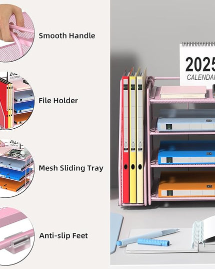 Spacrea Desk Organizers and Accessories, Paper Organizer for Desk with File organizer, Desk Accessories & Workspace Organizers for Office Supplies (Pink)