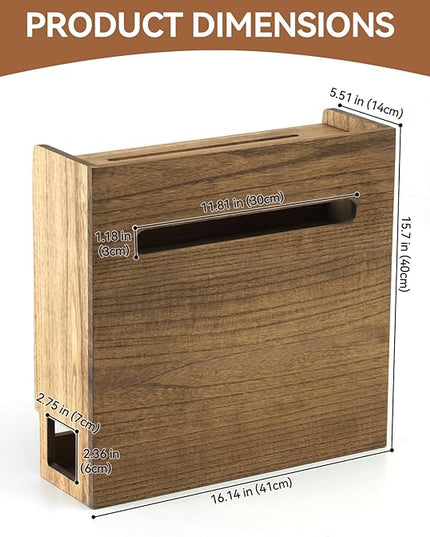 KIRIGEN WiFi Router Storage Box, Wooden Wireless Router Organizer Rack Shelf Power Cord Socket Storage Shelf Cable Management and Organizing Box for Office and Home Dark Brown LYQ-DBR