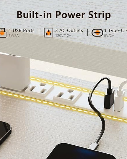 AODK Electric L Shaped Standing Desk, 59 Inch Height Adjustable Stand Up Desk with Power Outlets ＆ Full Monitor Stand, Reversible Corner Desk for Home Office ＆ Computer Workstation, White