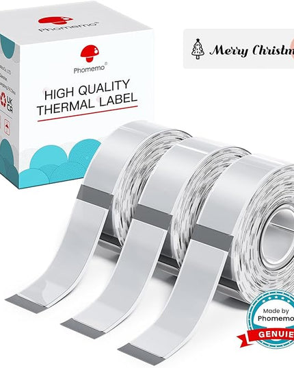Phomemo D30 Label Tape, for D30 D35 Q30 Q30S Label Maker, Black on Transparent Clear Sticker Thermal Paper Self-Adhesive Label Maker Tape, 14mm x 30mm (0.55 x 1.18 Inch) 210 Labels/Roll, 3-Roll