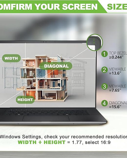 Magnetic Laptop Privacy Screen 15.6 inch for 16:9 Computer Monitor, Removable Anti-Glare Screen Privacy Shield, Screen Filter and Protector for Laptop (13 5/8" × 7 5/8"), Fits (FHD 1920 × 1080)