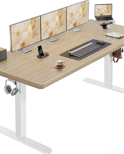 HUANUO 71 x 30 inch Electric Standing Desk, Powerful Brushless Motor Large Height Adjustable Table, 4 Memory Preset Sit Stand Up Desk, Home Office Computer Table with Thick T-Shaped Frame, Natural