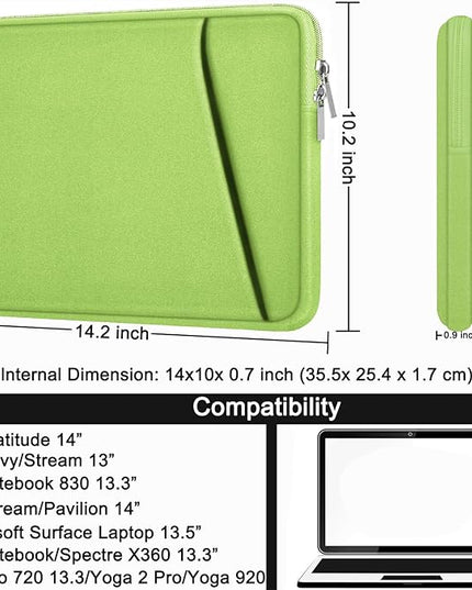 Askuko Laptop Sleeve 14 inch, Shockproof Protective Computer Cover, Durable Carrying Bag Laptop Case Compatible with 14"" MacBook Air/Pro HP Asus Lenovo Notebook, Light Green