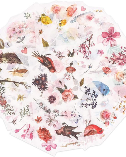 Knaid Watercolor Birds and Flowers Stickers Set - Decorative Sticker for Scrapbooking, Kid DIY Arts Crafts, Album, Bullet Journaling, Junk Journal, Planners, Calendars and Notebook