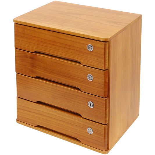 iSamLam Wood Desk Organizer with 4 Drawers, Lockable Desktop Countertop Storage Cabinet for Home Office Supplies File Tabletop Storage Box, 15.75" x 11.02" x 15.94" (Brown)
