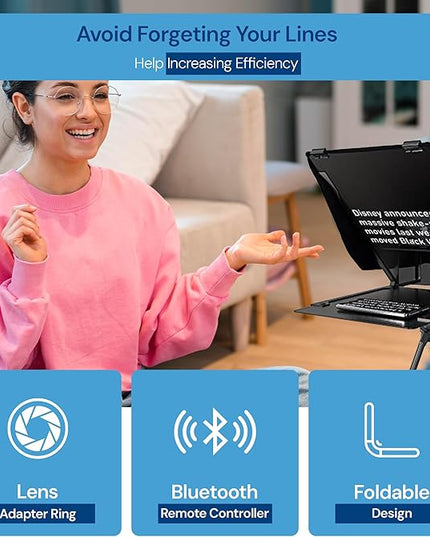 Teleprompter 5.0 12" Compatible with iPad, Tablet, Smartphone and DSLR Camera, Remote or App Control, Compatible with Android and iOS, Ideal for Video Recording, Aluminum Alloy