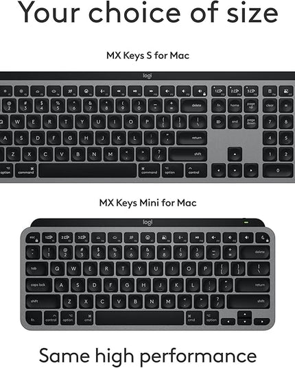 Logitech MX Keys Mini for Mac Minimalist Wireless Keyboard, Compact, Bluetooth, Backlit Keys, USB-C, Tactile Typing, Compatible with MacBook Pro,MacBook Air,iMac,iPad - Space Grey