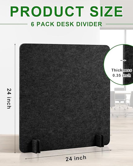Kisston 6 Pack Acoustic Desk Divider Desk Partition 24 x 24" Stand Up Freestanding Desk Privacy Panel Noise and Visual Distractions Reducing Table Divider for Student Reception Area Office(Dark Gray)