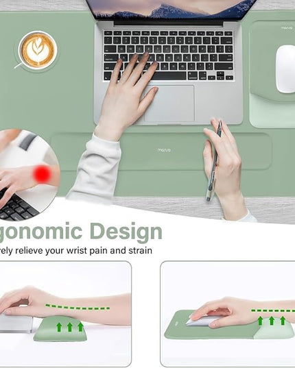 MOSISO Keyboard Mouse Pad Set, Large Gaming Mouse Pad&Rectangular Keyboard Wrist Rest&Mousepad with Wrist Rest&Coaster, Ergonomic Non-Slip&Easy Typing Pad with Curved Silicone Lining, Antique Green