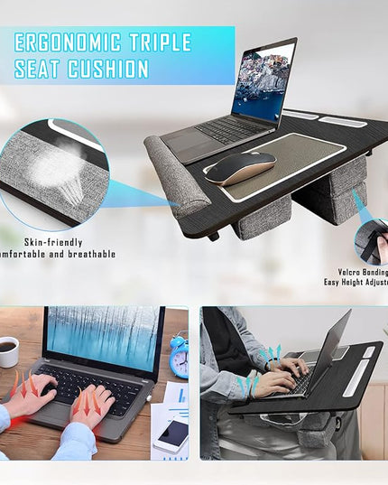 QUDODO Lap Desk - Large Bed Desk,17In Foldable Laptop Bed Tray Table with Adjustable Dual Cushion Wrist Rest & Mouse Pad,Portable Wood Laptop Stand for Bed Sofa,Multifunctional Slot for Tablet & Phone