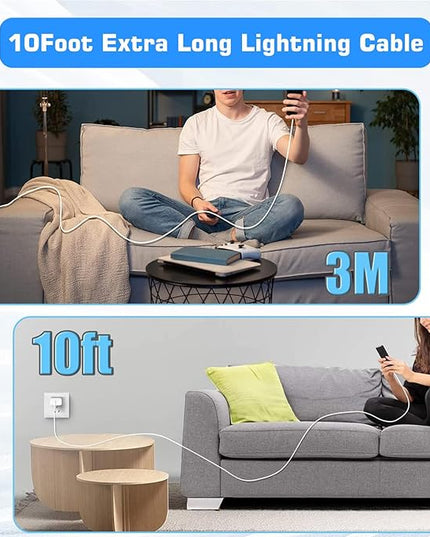 10FT iPhone Fast Charger,[Apple MFi Certified]10Foot Extra Long USB C to Lightning Cable PD Fast Charger iPhone Block Cubes Adapter Quick Charging for iPhone14 Pro Max/14 Plus/13 Pro/Mini/12/11/X,iPad
