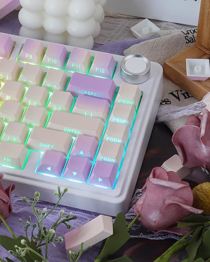 Sunzit PBT Keycaps - Taro Milk Tea Side Printed Keycap Set,133 Keys Shine Through Custom Key caps, Dye-Sublimation Cherry Profile Keycap for MX Switches Mechanical Keyboards