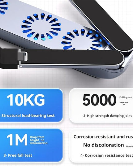 Adjustable Laptop Cooling Fan Stand Foldable Aluminum Alloy Construction Quiet Operations 10-17inch Compatibility Foldable Tablets Stand with Fan
