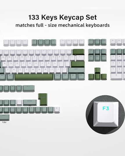 OHY XVX Shine Through Keycaps -133 Keys Cherry Profile Double Shot PBT Keycaps Compatible for 60%/75%/100% Retro Gaming Mechanical Keyboard-Milk Grass Green
