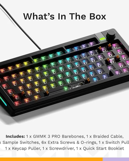 Glorious Gaming - GMMK 3 PRO Barebones Custom Keyboard Kit w/Knob, Custom Modular Aluminum Body & Gasket System, Hotswappable 75% Keyboard, Sound Dampening Foam, Aluminum Switch Plate ANSI (Black)
