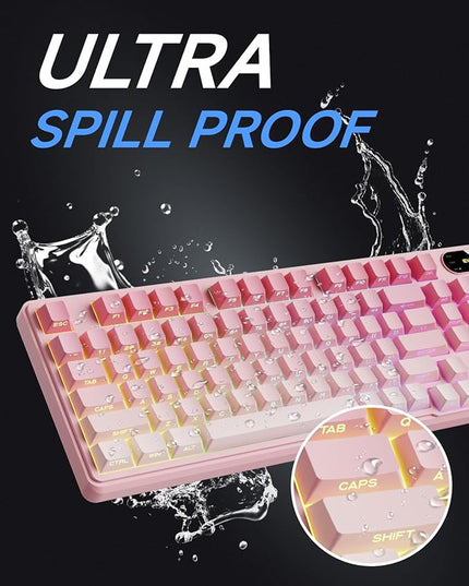V102 Wired Keyboard, 98 Keys Creamy Gaming Keyboard with Number Pad, Display Screen & Media Knob RGB Silent Wired Cute Computer Keyboard for Laptop PC Gamer - Gradient Pink