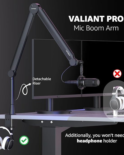 IXTECH Mic Arm Boom Arm 360° Rotatable Microphone Boom Arm Mic Boom Arm with Desk Mount, Fully Adjustable, for Podcast, Video, Gaming, Radio, Studio Recording, Sturdy and Universal VALIANT Pro
