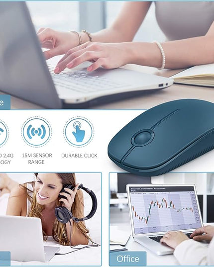 VssoPlor Wireless Mouse, 2.4G Slim Portable Computer Laptop Mouse with Nano Receiver Quiet Silent Optical Mice for Notebook, PC, Laptop, Computer-Sapphire Blue